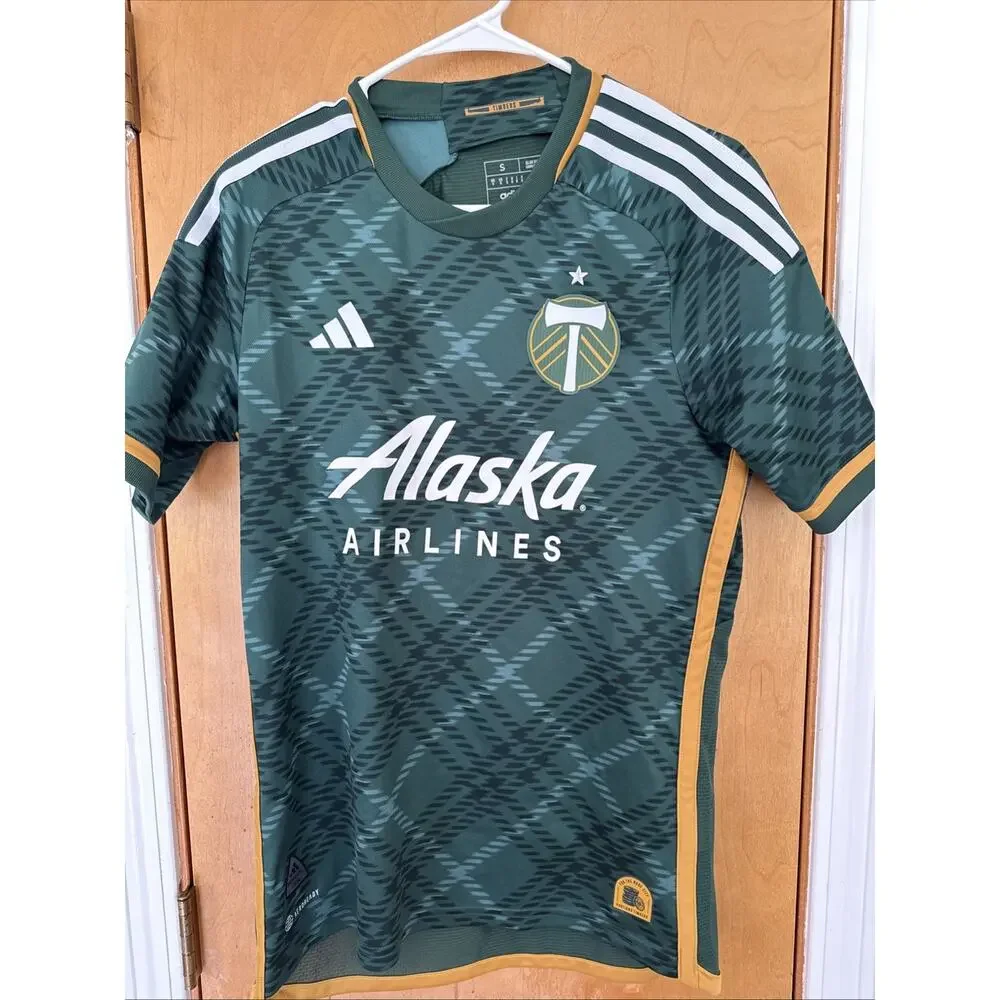 Adidas Portland Timbers Jersey Mens Small S Green 2023/24 Home Plaid Soccer